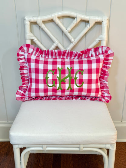 Hot pink buffalo check ruffle pillow cover two sizes
