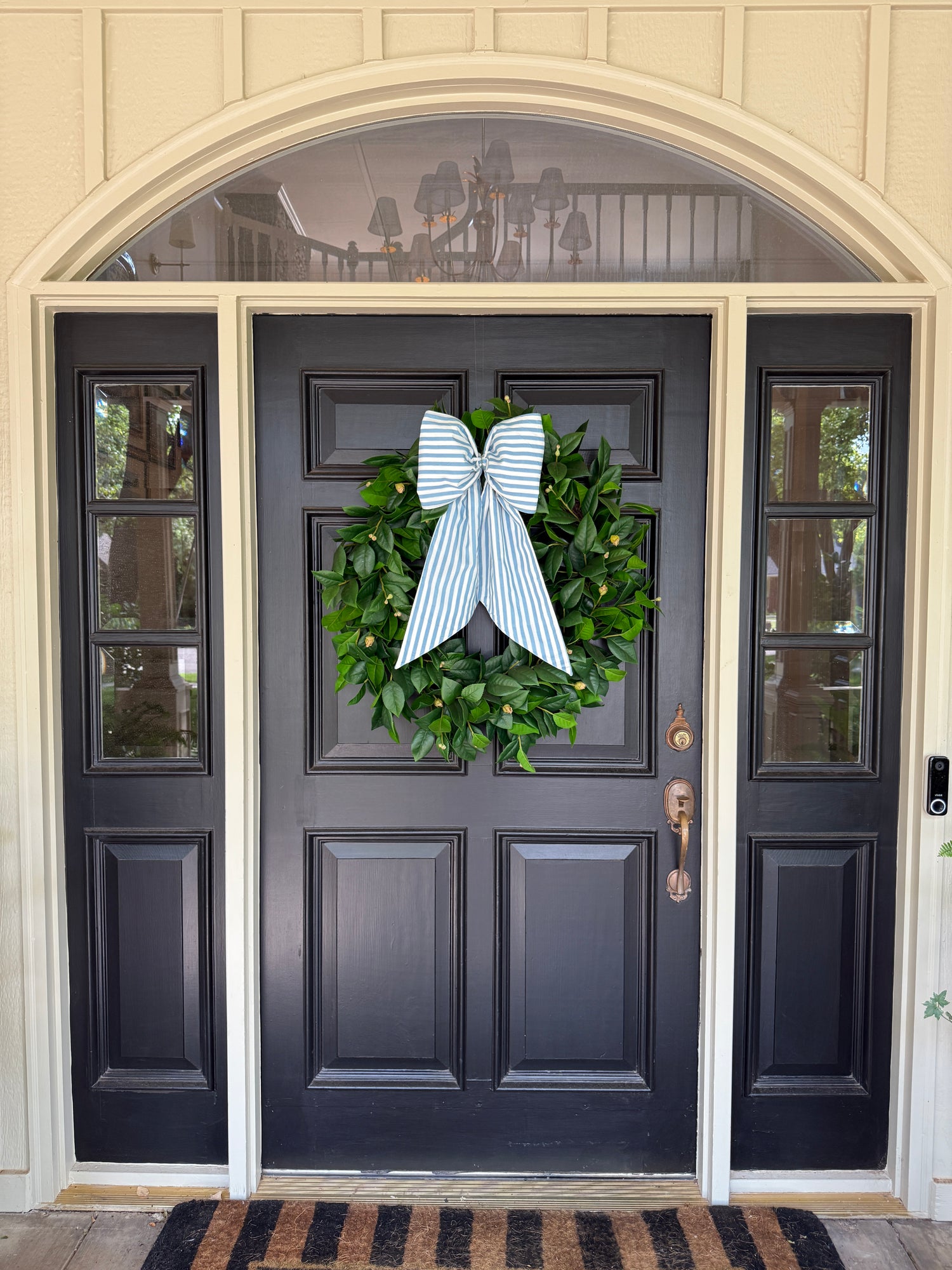 Hydrangea blue and white stripe signature wreath sash monogram available