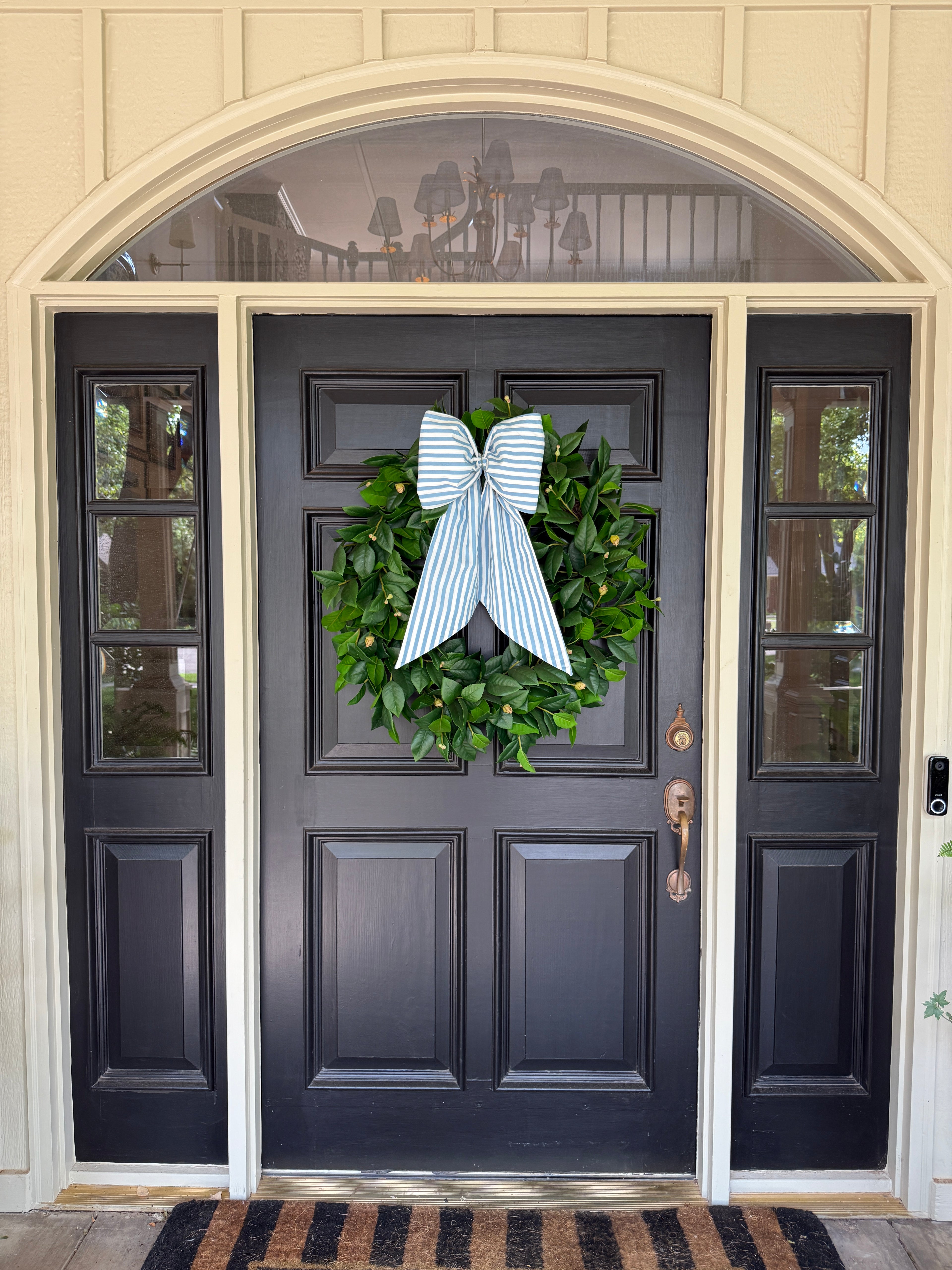 Hydrangea blue and white stripe signature wreath sash monogram available