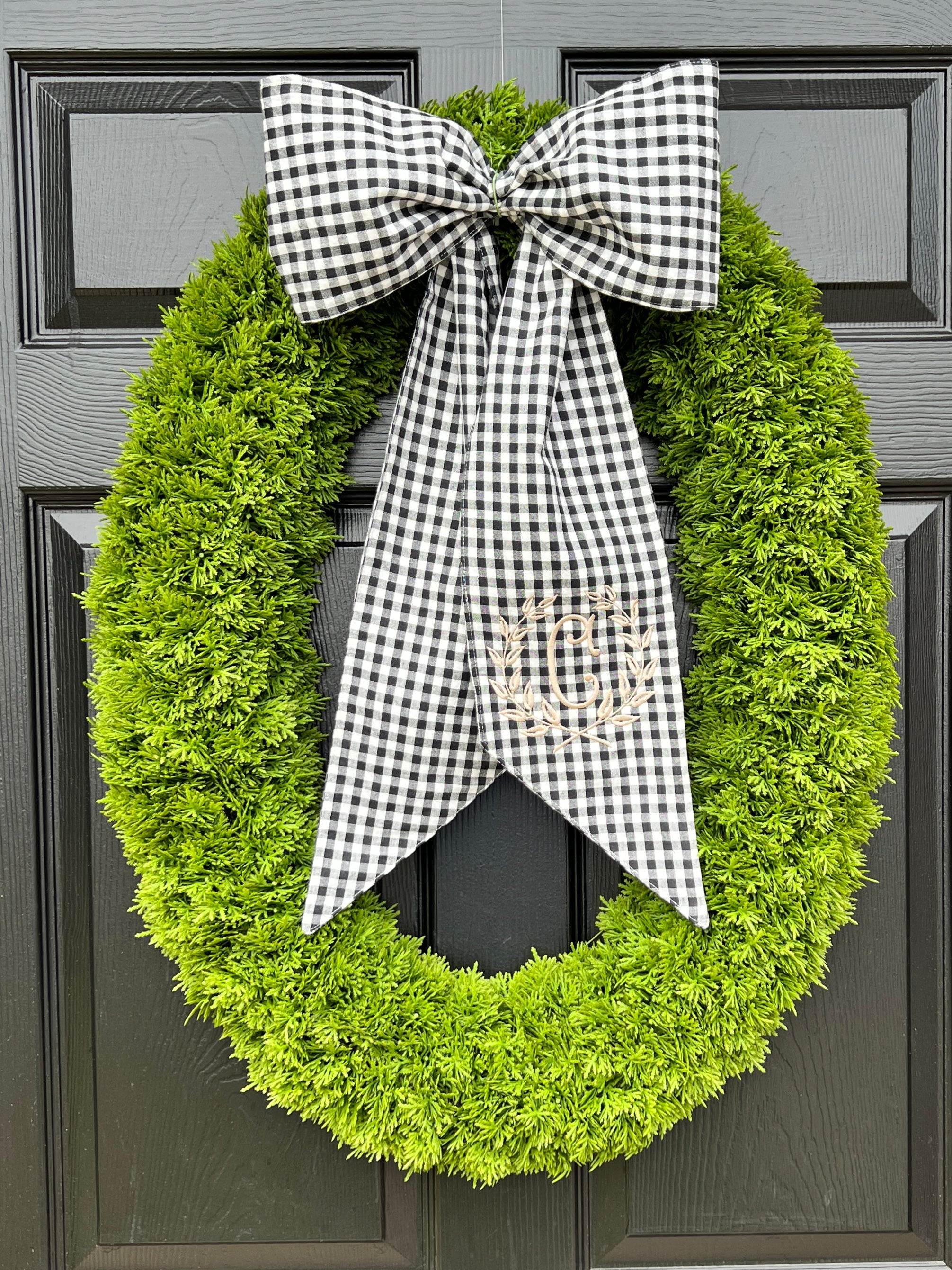 Black and white gingham wreath bow sash custom monogram available