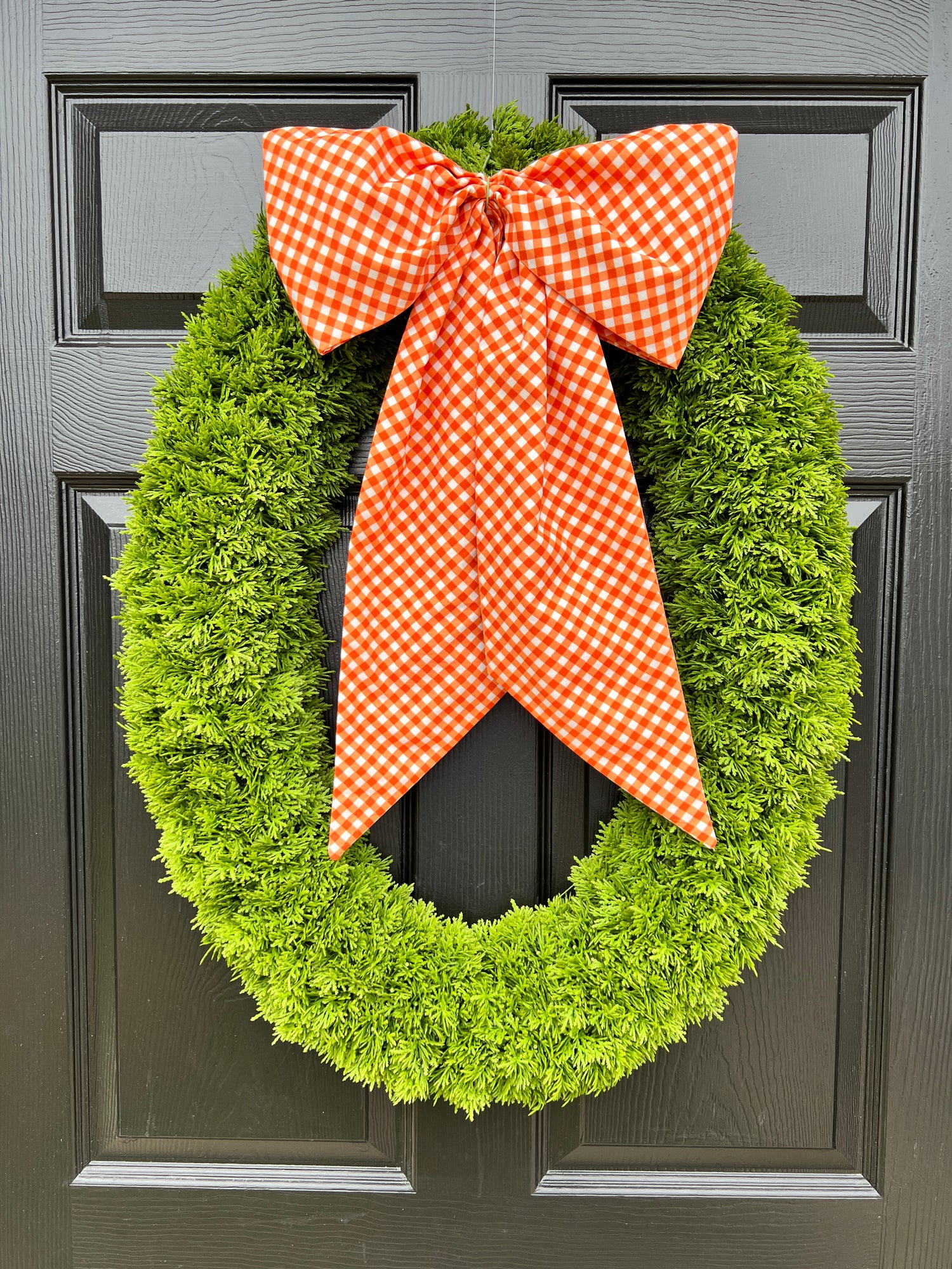 Orange and white gingham bias check Fall wreath sash,  embroidered monogram available