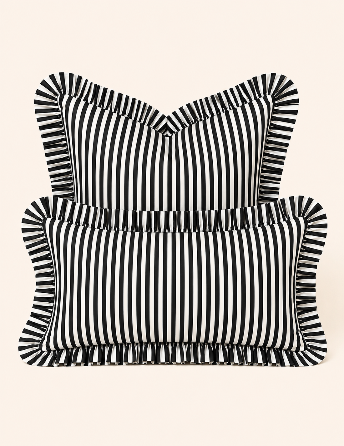 Black and white striped ruffle pillow cover, two sizes