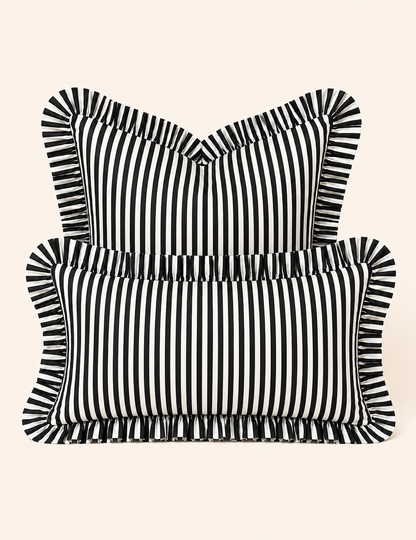Black and white striped ruffle pillow cover, two sizes
