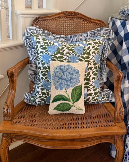 Little hand hooked hydrangea pillow