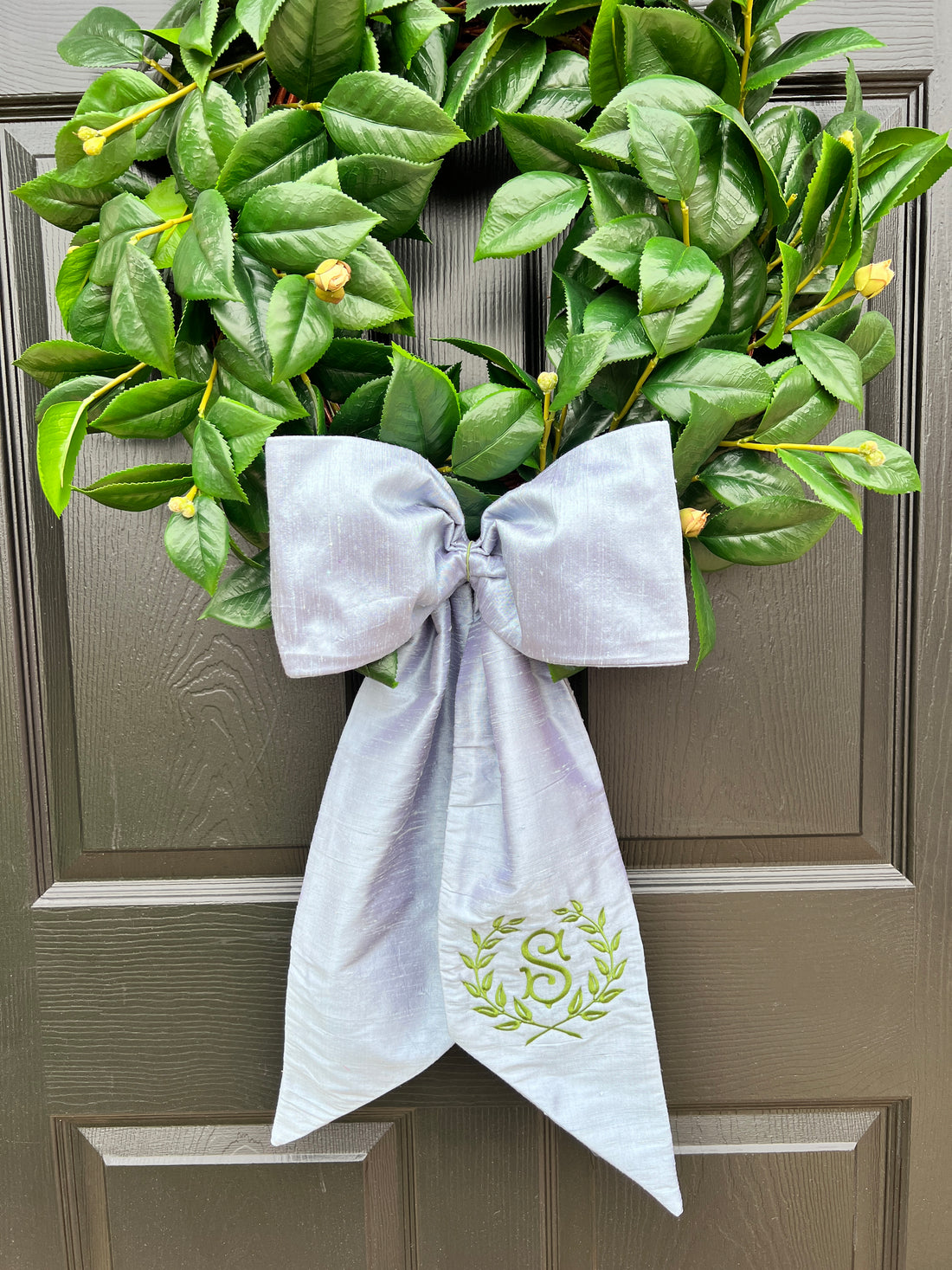 Luxe French Blue 100 percent silk wreath sash