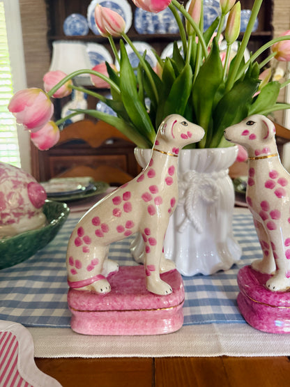 Staffordshire dogs porcelain whippet pair pink