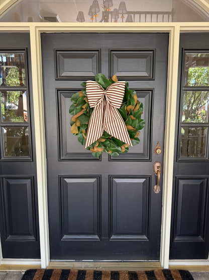 Brown and cream Fall stripe signature wreath sash monogram available