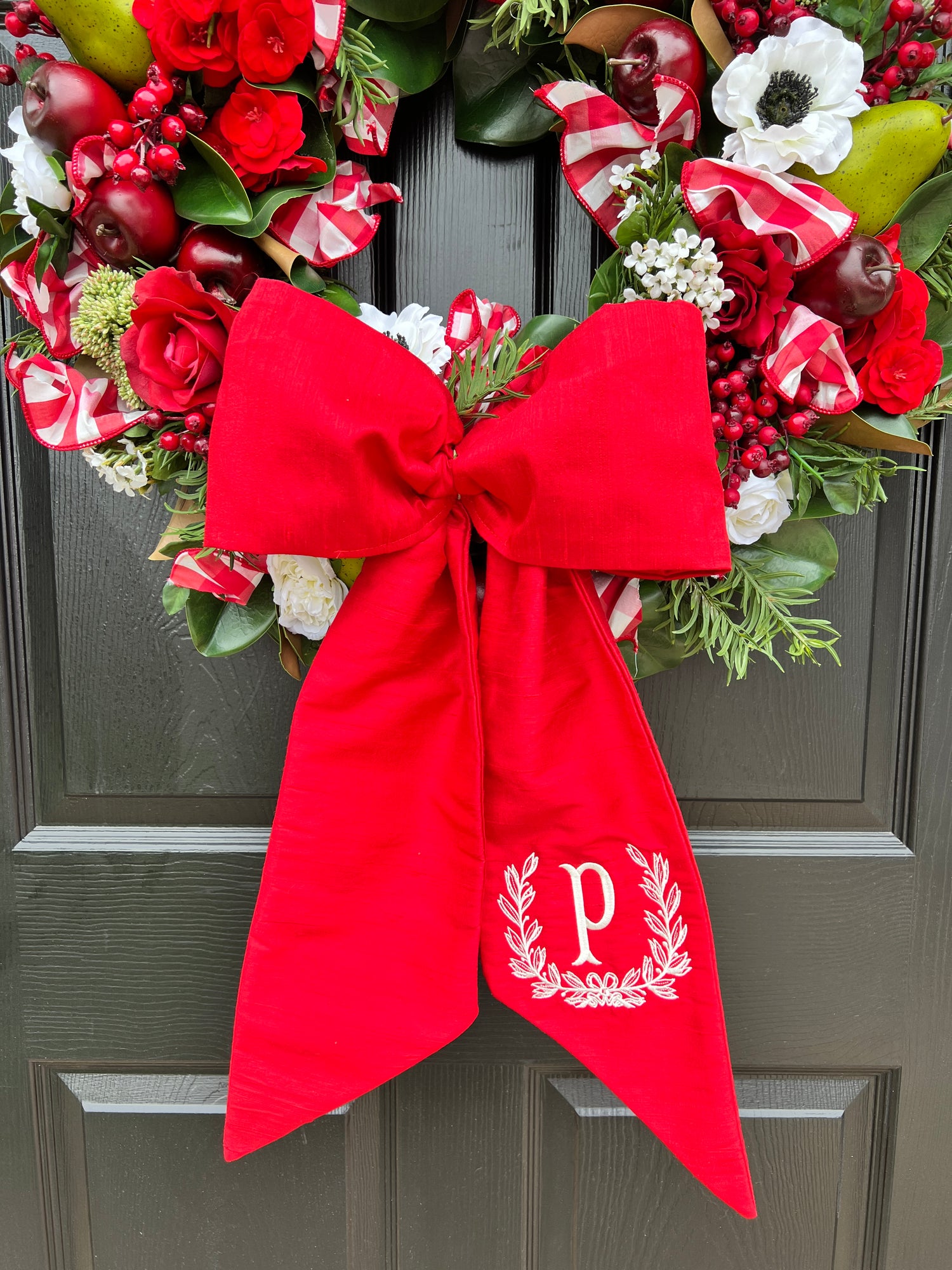 Luxe classic red 100 percent silk wreath sash