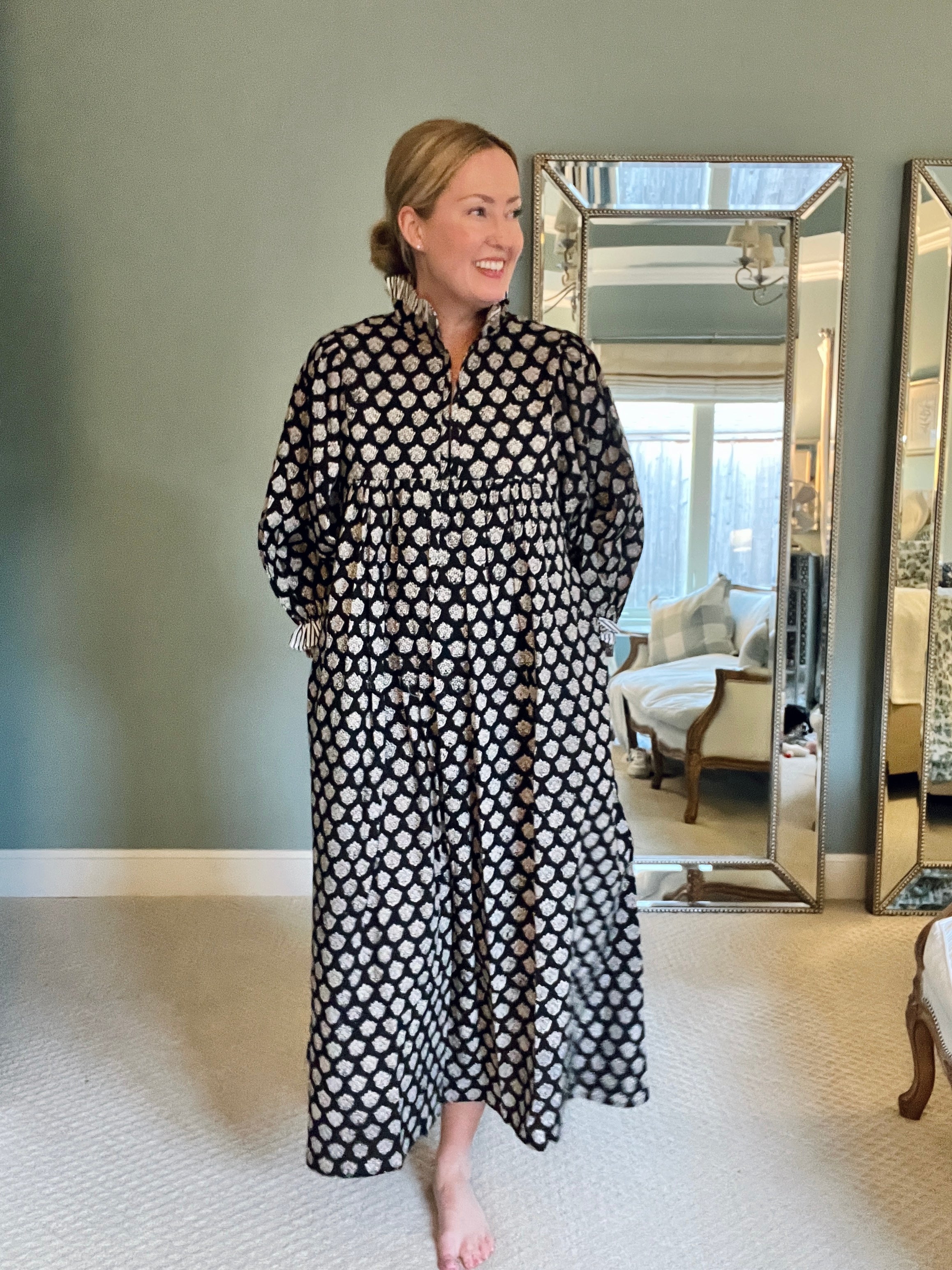 Lillie caftan maxi dress black and cream