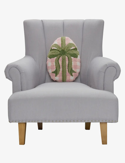 Pink gingham Easter egg hand hooked pillow