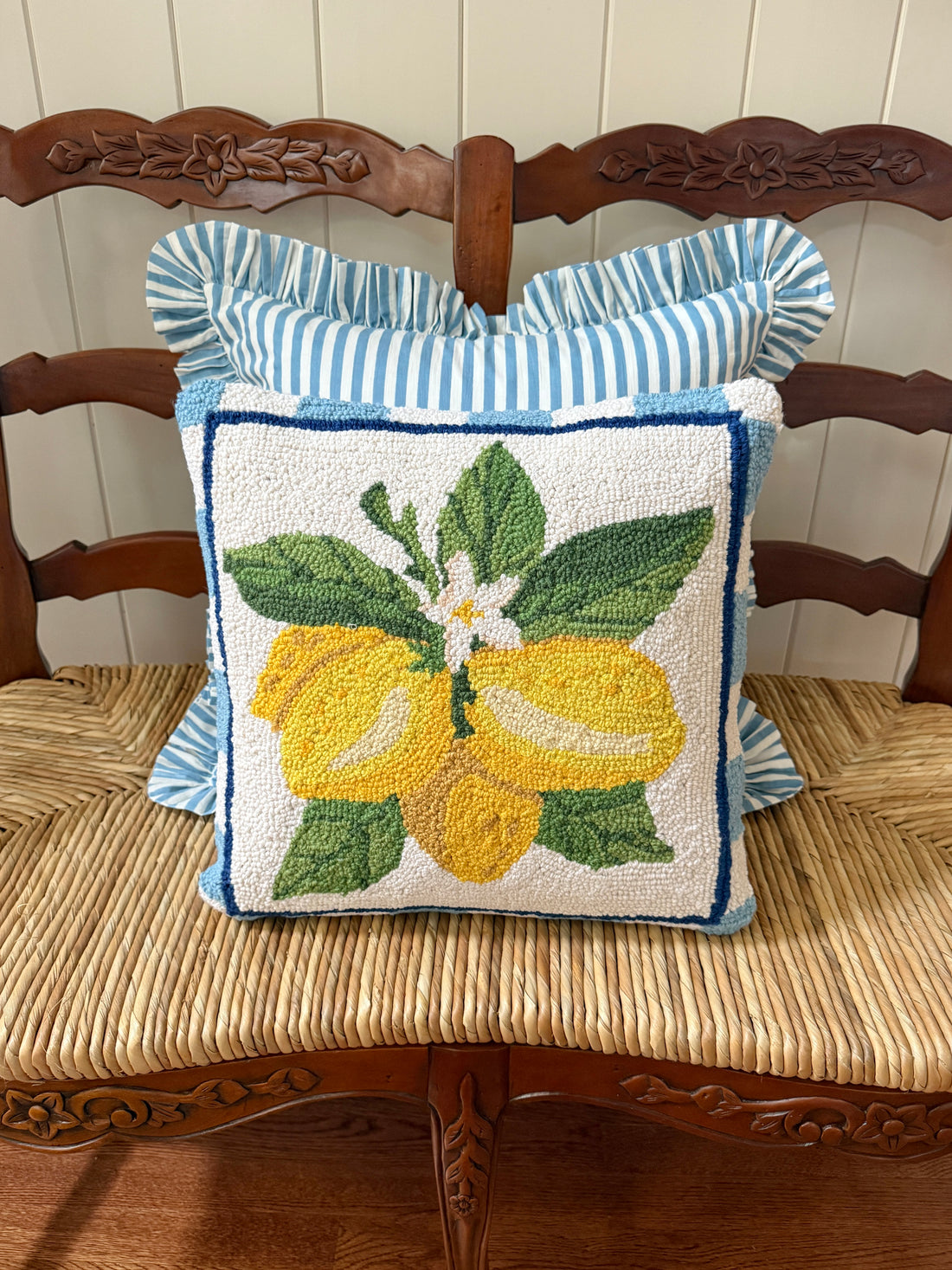 Hand hooked lemon bunch pillow