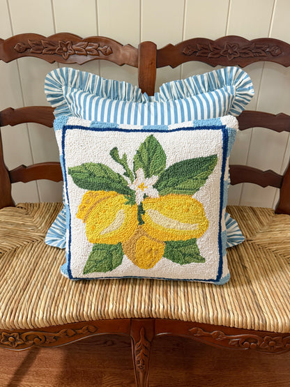 Hand hooked lemon bunch pillow