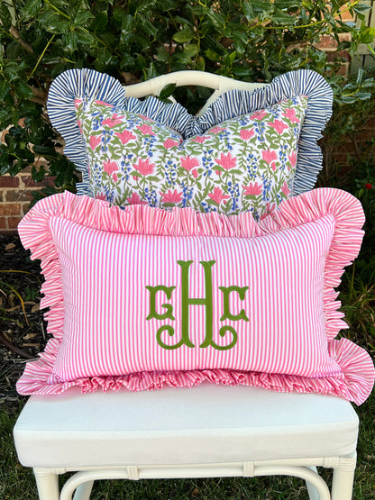 Blue, pink, and green floral pillow cover