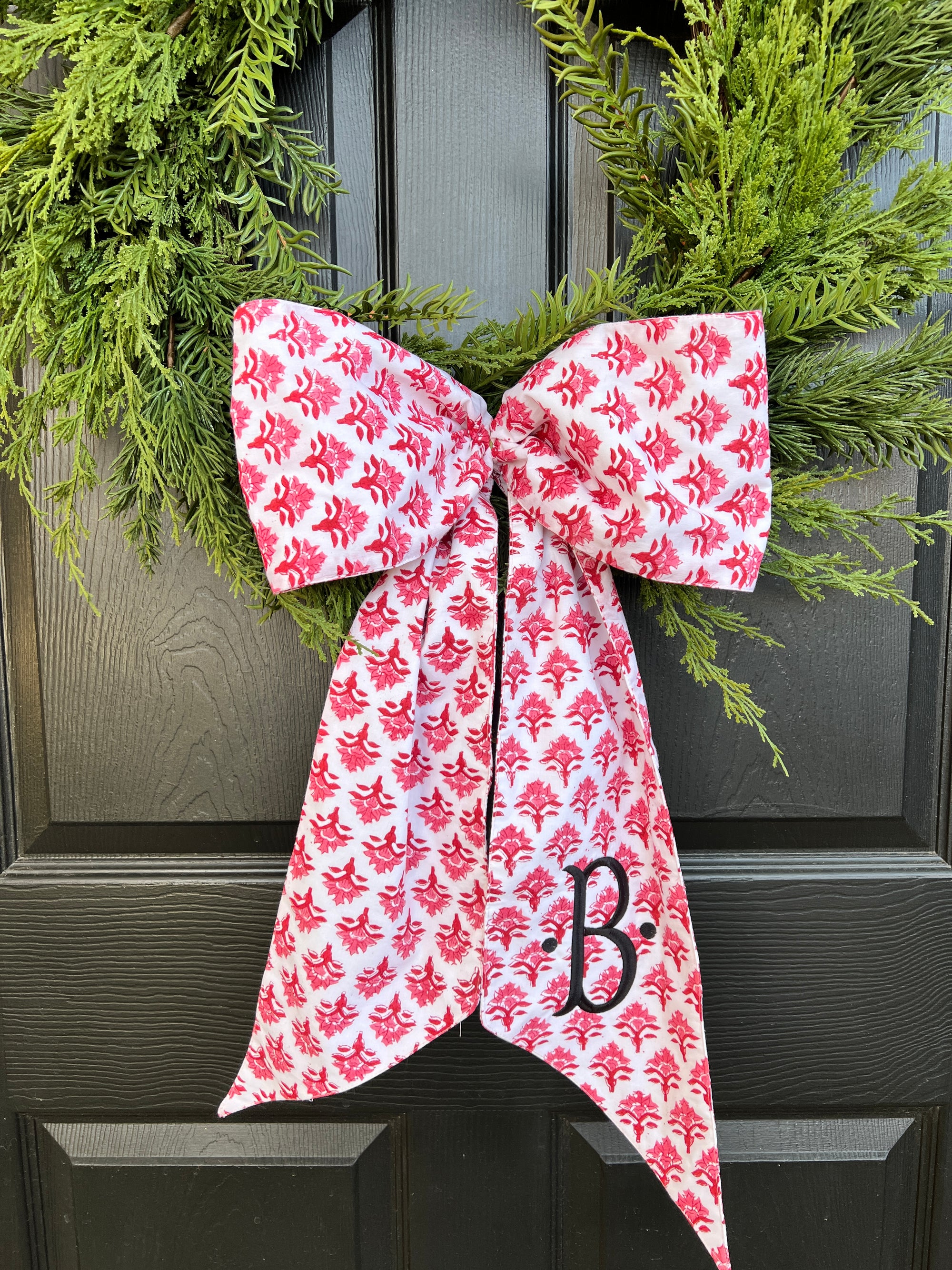 Red block print wreath sash – Grace Harris Collection