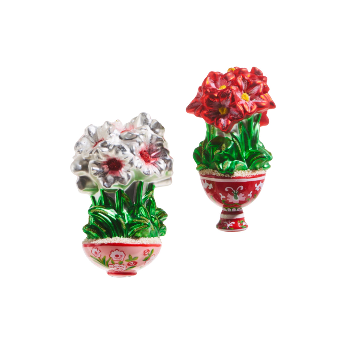 Potted amaryllis ornament set of two