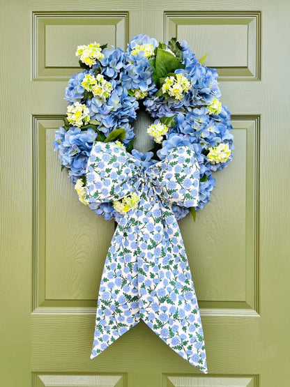 Blue Dianthus floral print signature wreath sash