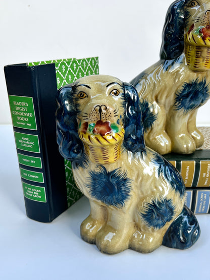 Staffordshire dog pair with flower baskets- blue