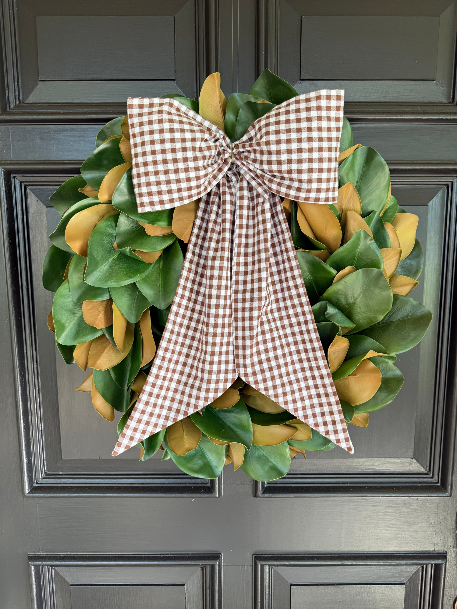 Chocolate brown gingham check signature wreath sash