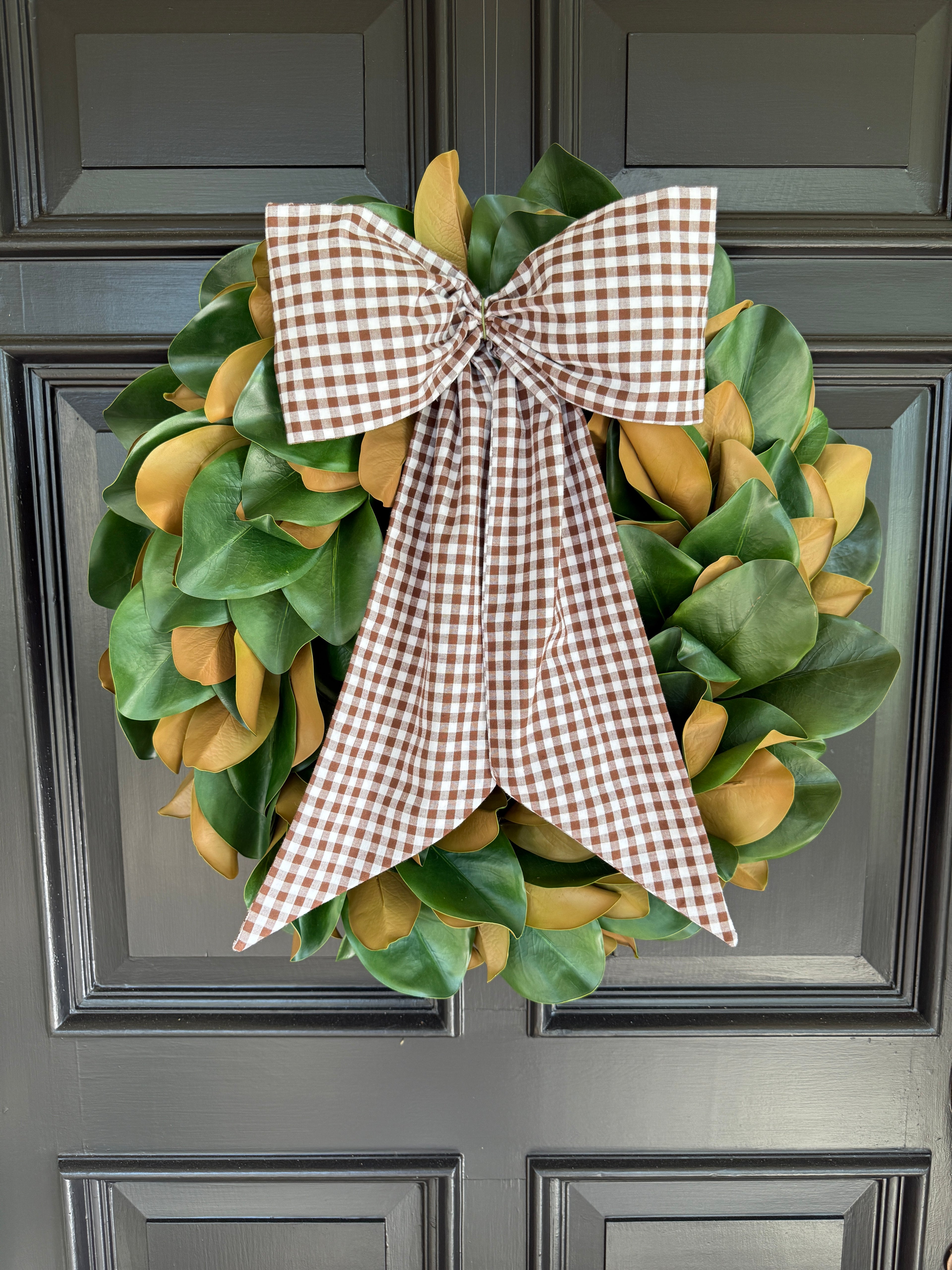 Chocolate brown gingham check signature wreath sash