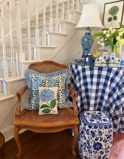 Little hand hooked hydrangea pillow