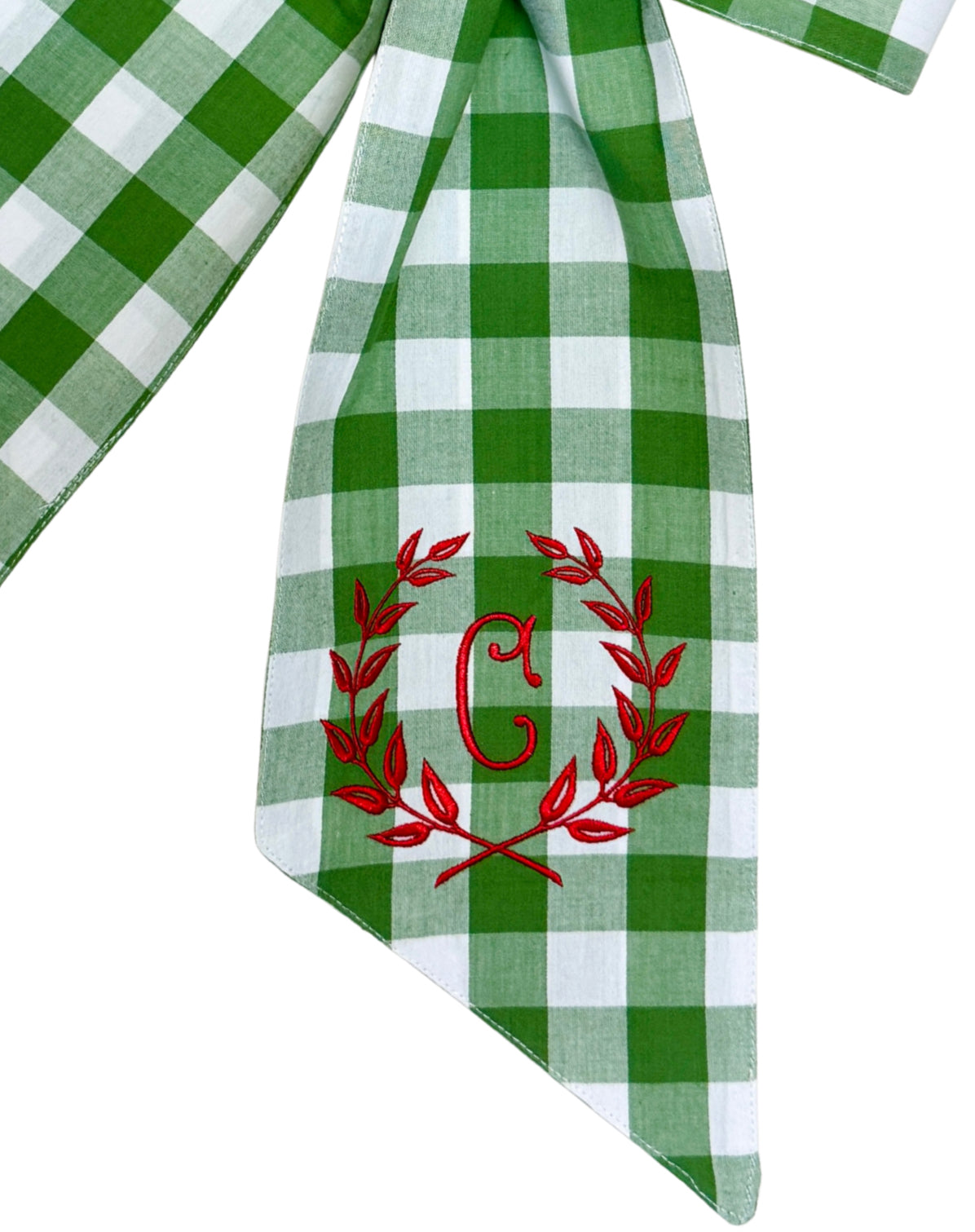 Fern green check wreath sash