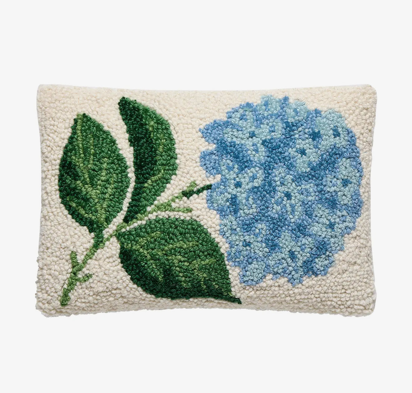 Little hand hooked hydrangea pillow