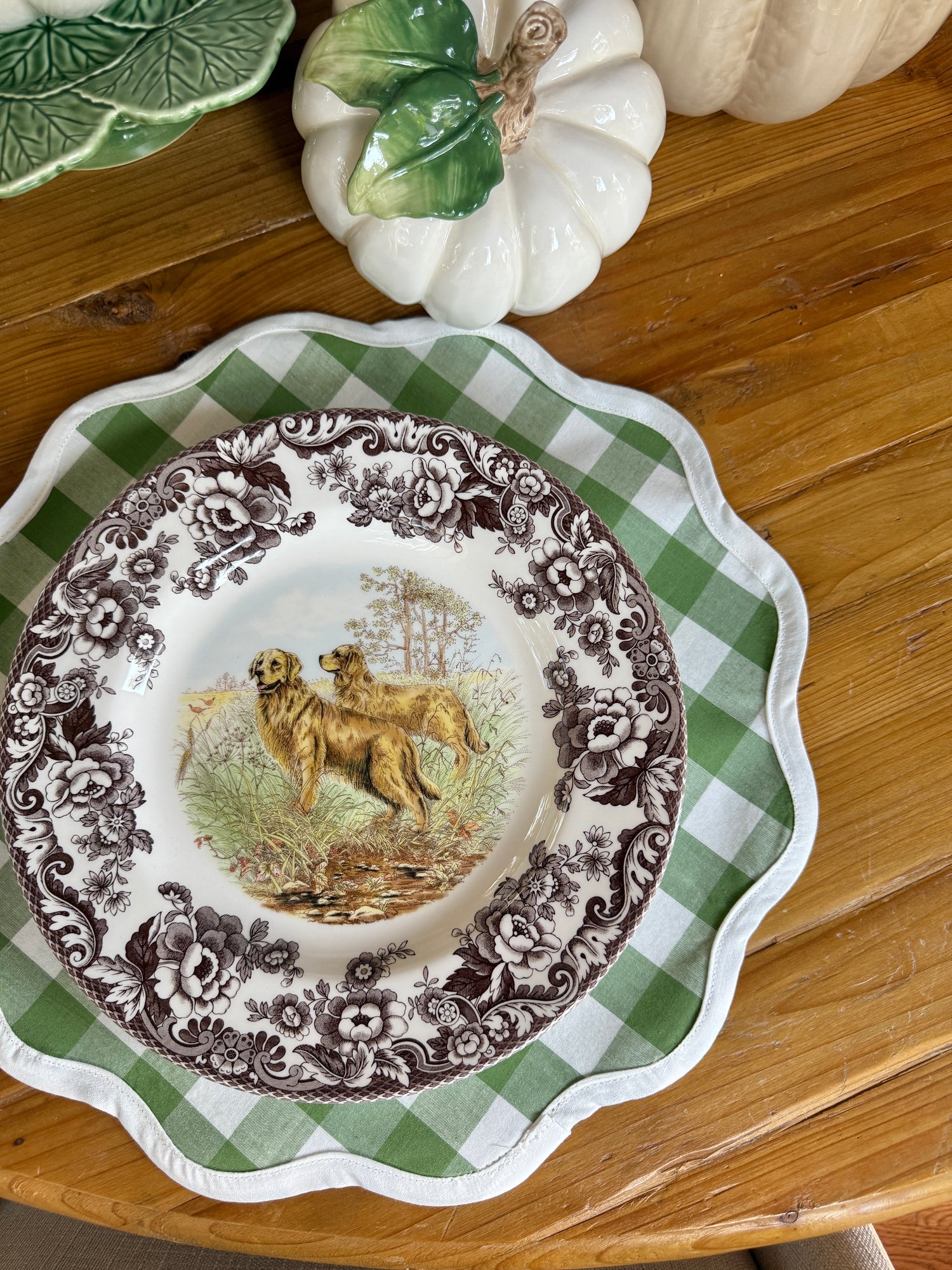 Fern green check scalloped placemat set of 4