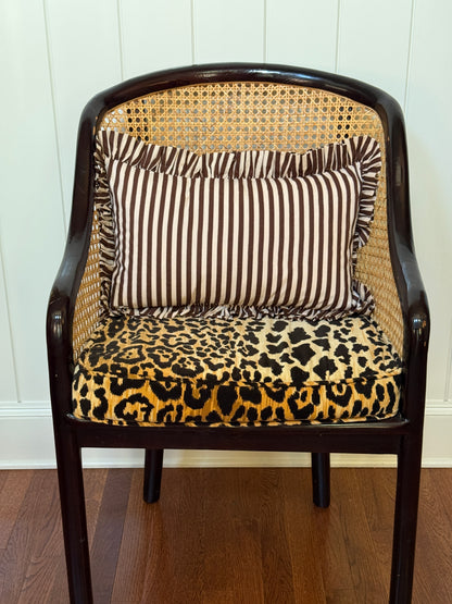 Brown and cream striped ruffle pillow cover, two sizes