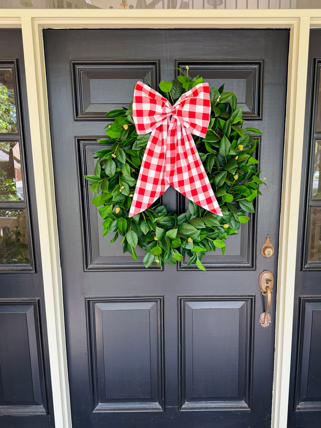 Red buffalo check wreath sash