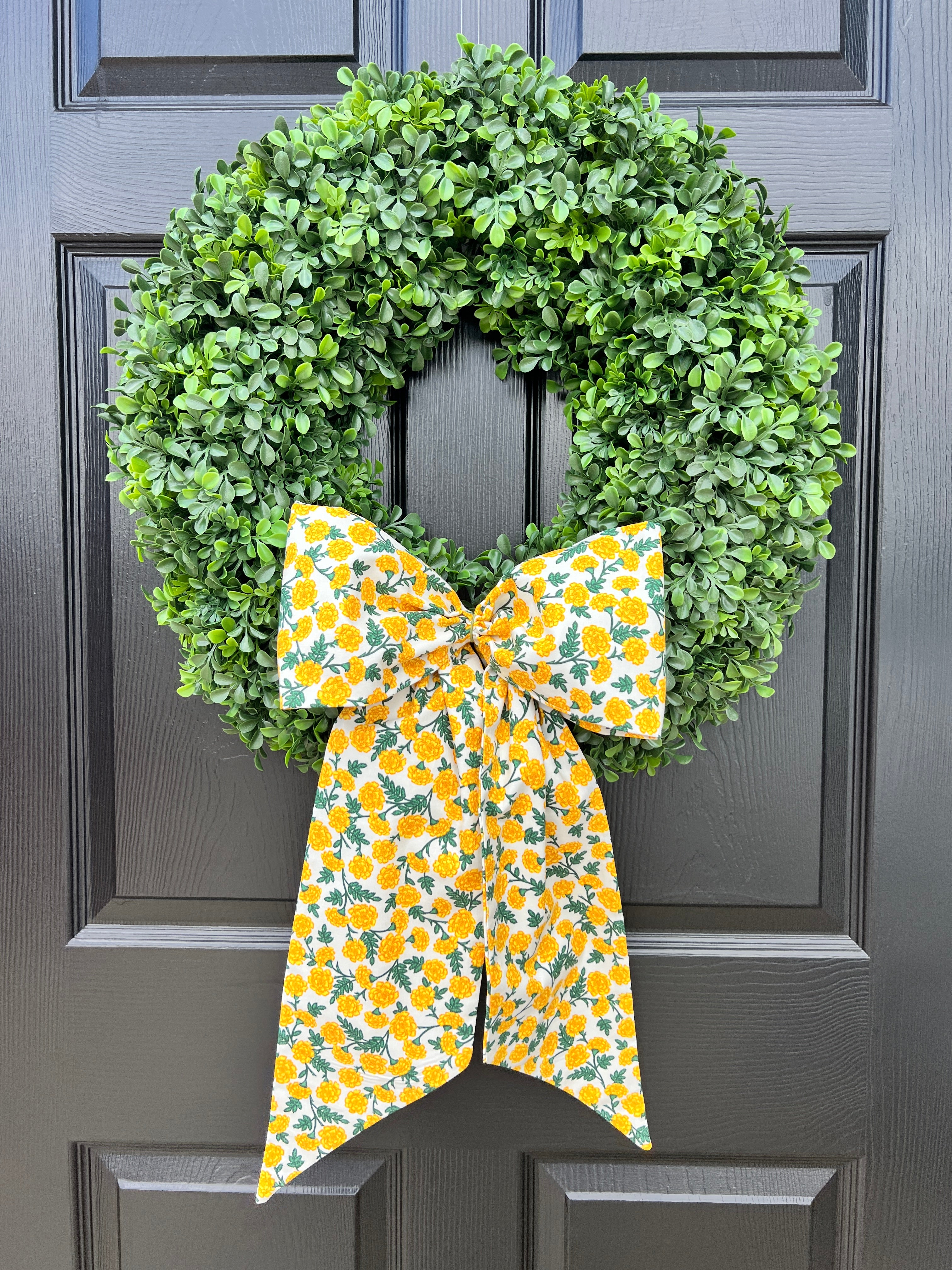 Yellow Dianthus floral print signature wreath sash