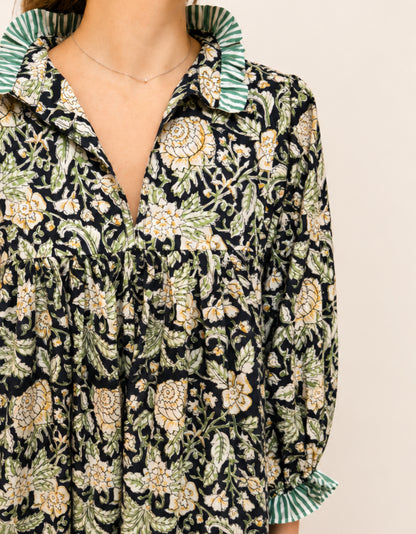 Lillie caftan maxi dress navy and yellow floral