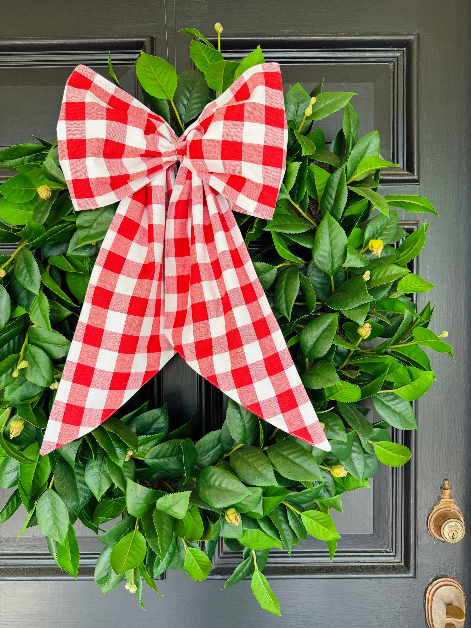 Red buffalo check wreath sash