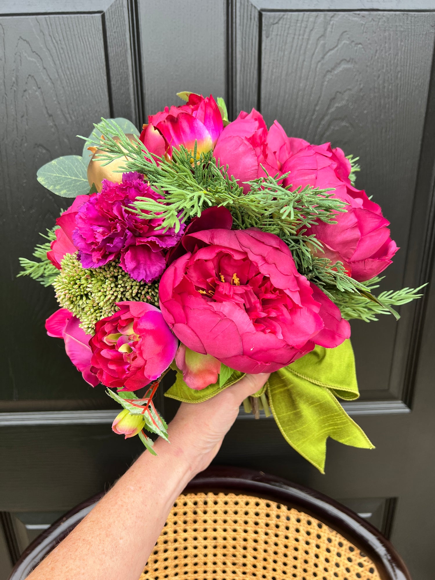 Fuchsia and magenta winter faux floral drop-in bouquet (jar not included)