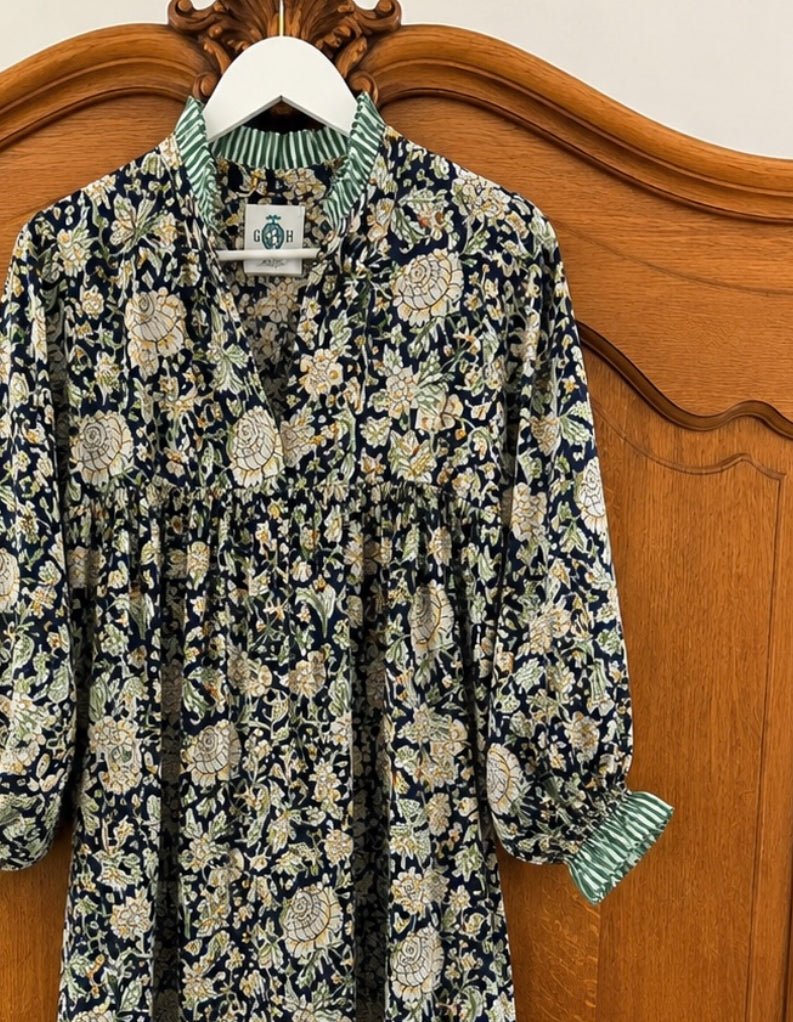 Lillie caftan maxi dress navy and yellow floral
