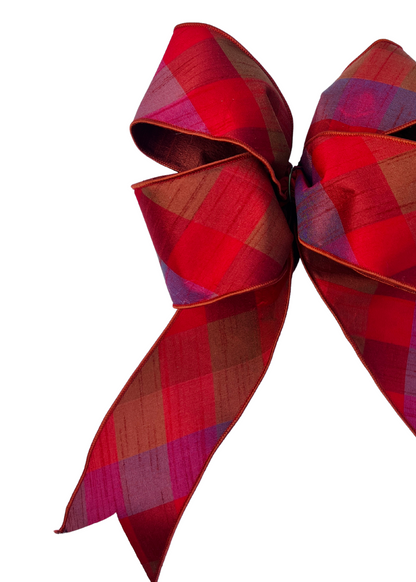 Luxury wired dupioni ribbon, Evening Flame diagonal plaid