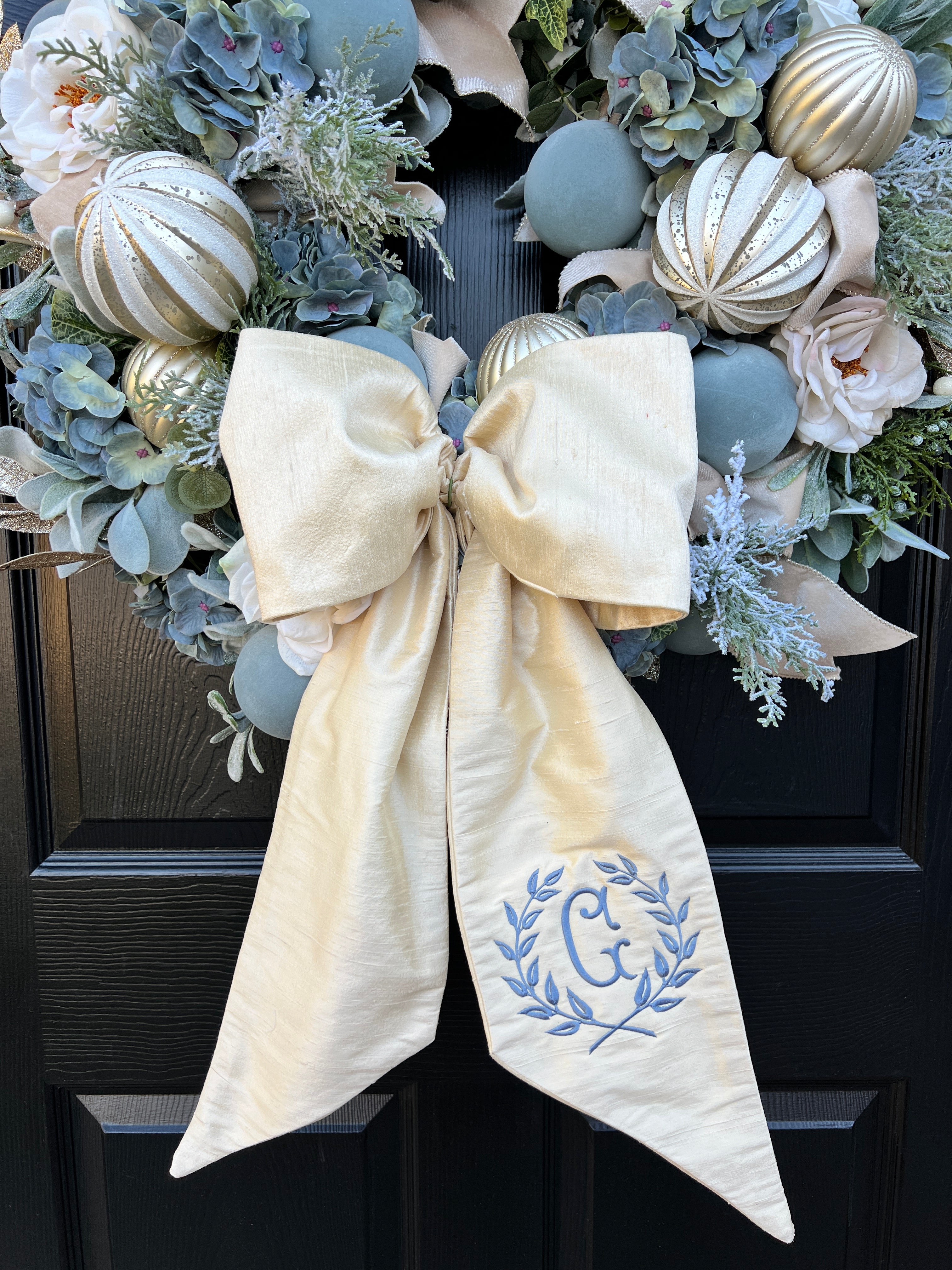 Luxe Alabaster 100 percent silk wreath sash