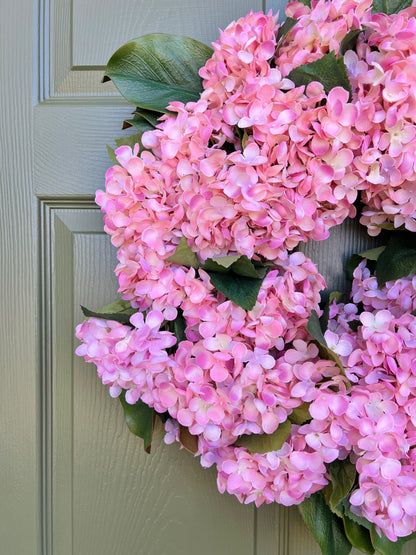 Pink hydrangea wreath