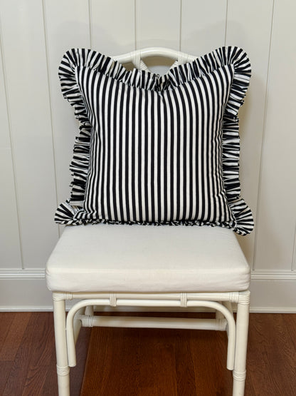 Black and white striped ruffle pillow cover, two sizes