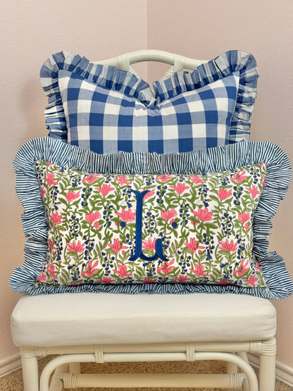 Blue, pink, and green floral pillow cover, two sizes
