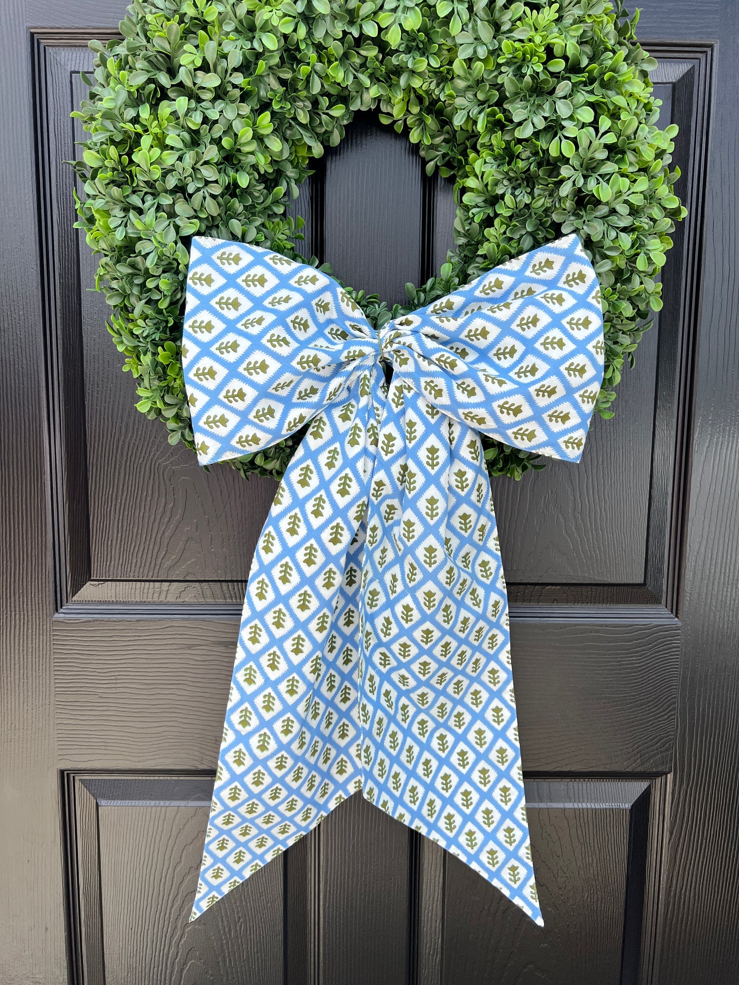 Blue block print wreath sash, 2 sizes