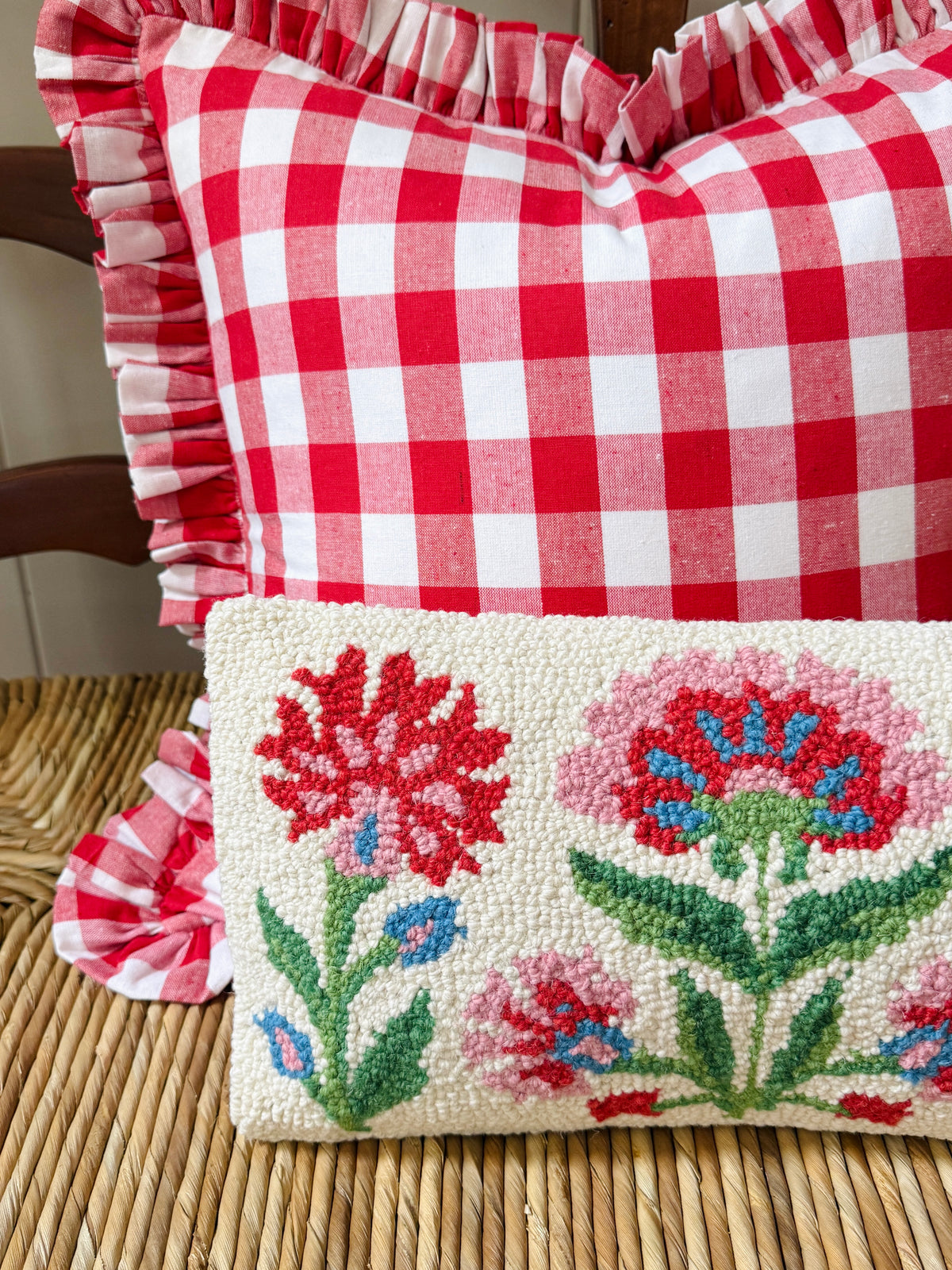 Mughal floral lumbar pillow pink and red