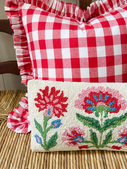 Mughal floral lumbar pillow pink and red