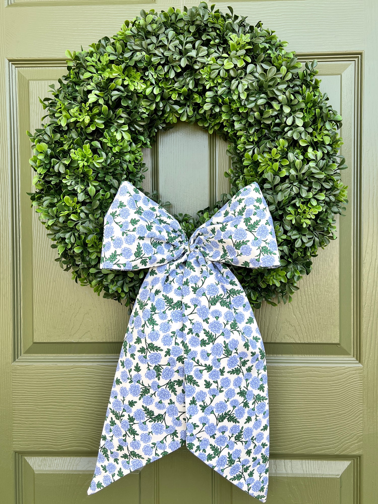 Blue Dianthus floral print signature wreath sash