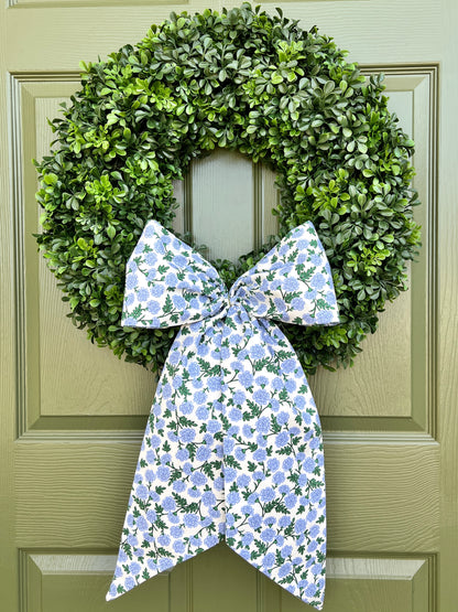 Blue Dianthus floral print signature wreath sash