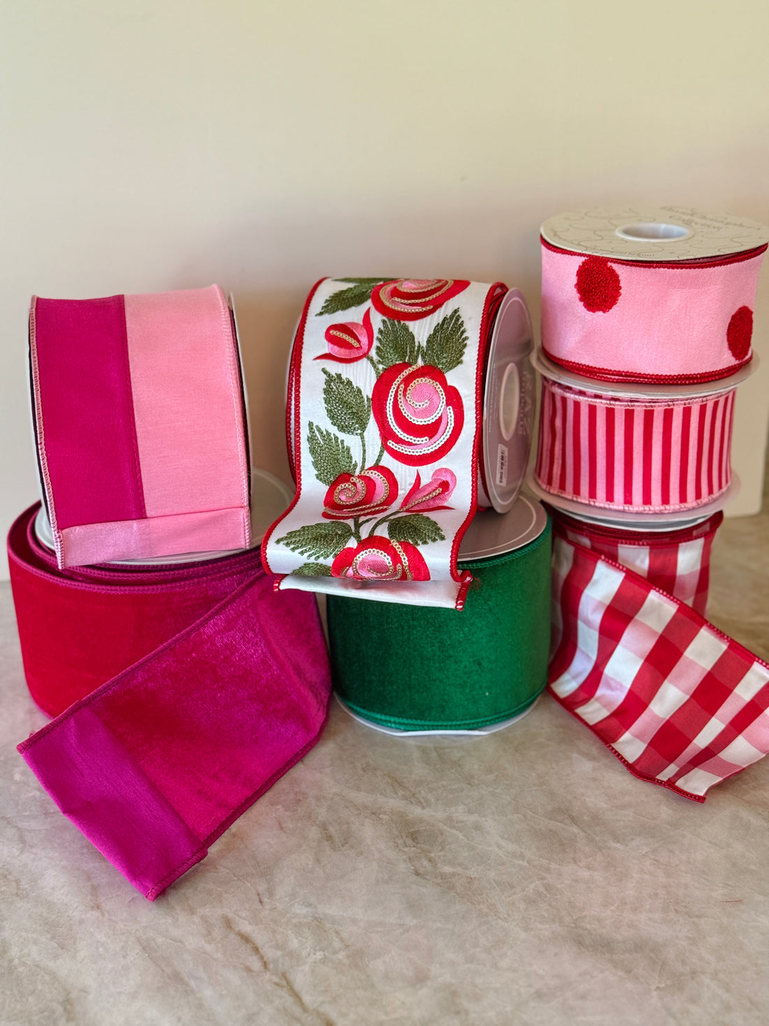 Large red gingham check ribbon 4” wide x 10 yard roll