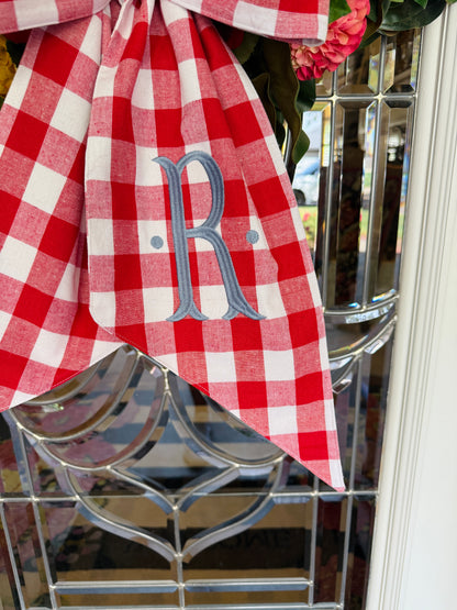 Red buffalo check wreath sash