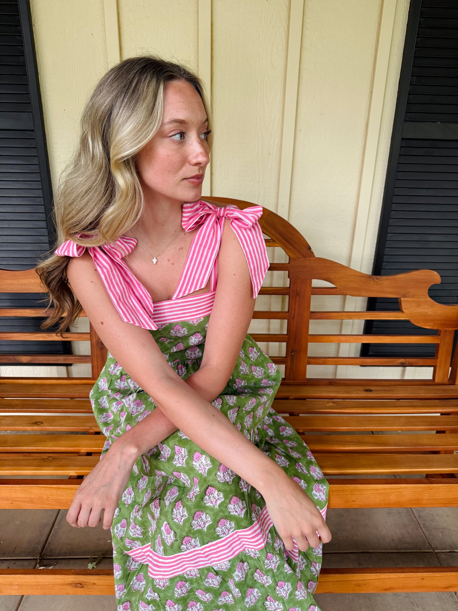 Maisie Maxi Dress in Green Posy block print