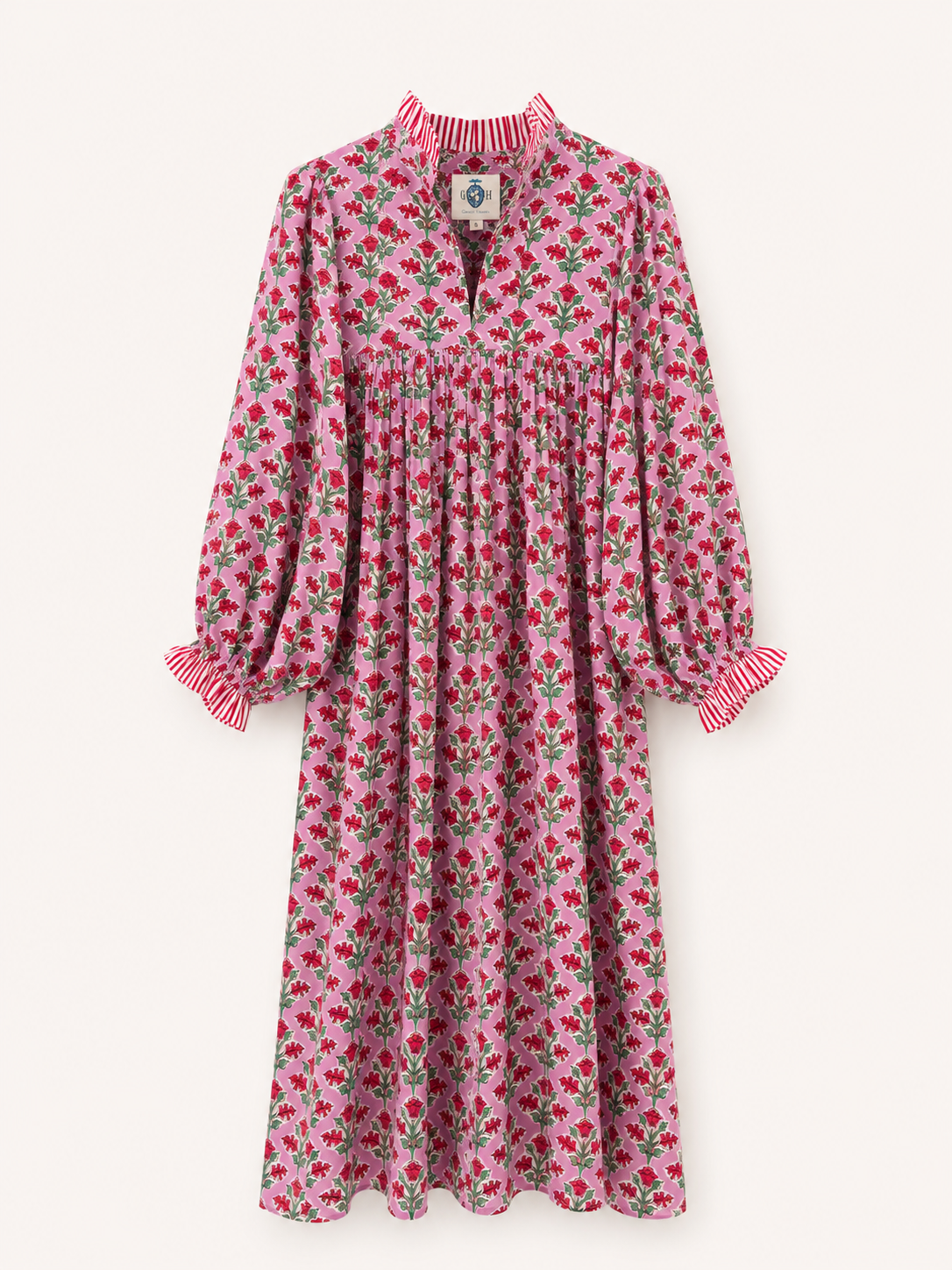 Lillie caftan maxi dress lavender and red hand block print floral