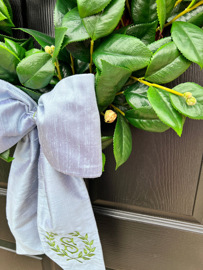 Luxe French Blue 100 percent silk wreath sash