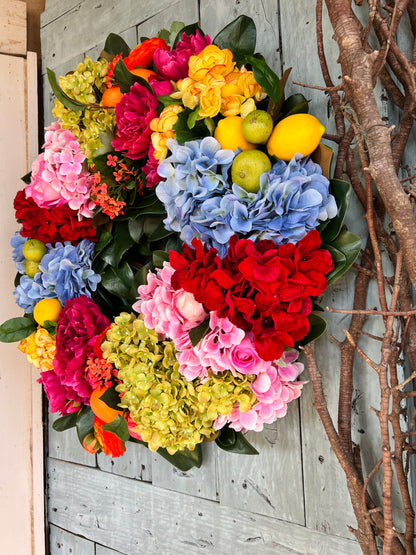 The “Mackie” bright, fabulous mixed floral wreath 30”